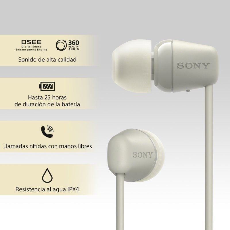 Auriculares Inalámbricos Intrauditivos Sony WI-C100/ con Micrófono/ Bluetooth/ Beige - Imagen 4