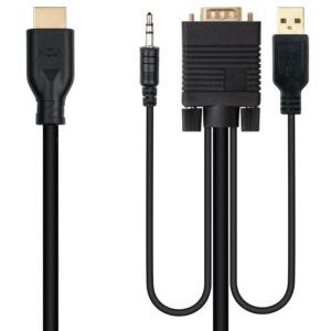 Cable Conversor Nanocable 10.15.4612/ HDMI Macho - VGA Macho/ Jack 3.5 Macho/ USB Macho/ 1.8m/ Negro 8433281016378 10.15.4612 NAN-CAB 10 15 4612