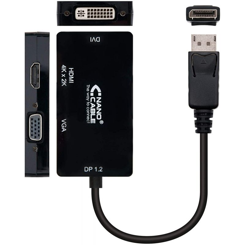 Cable Conversor Nanocable 10.16.3301-BK/ Displayport Macho - VGA Hembra/ DVI Hembra/ HDMI Hembra - Imagen 2