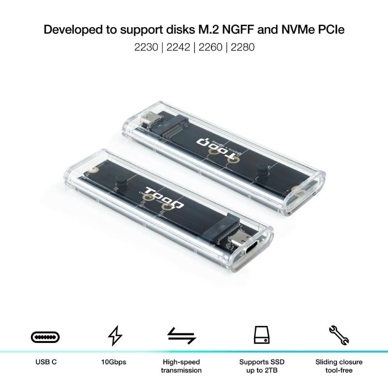Caja Externa para Disco SSD M.2 NVMe TooQ TQE-2200/ USB 3.1 Gen2/ Sin tornillos - Imagen 2