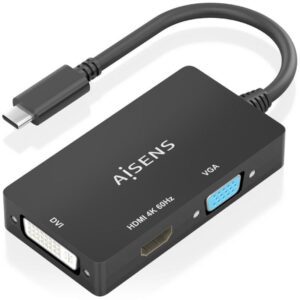 Conversor HDMI Aisens A109-0954/ USB Tipo-C Macho - DVI/HDMI/VGA Hembra/ 15cm/ Negro 8435739903674 A109-0954 AIS-ADP A109-0954