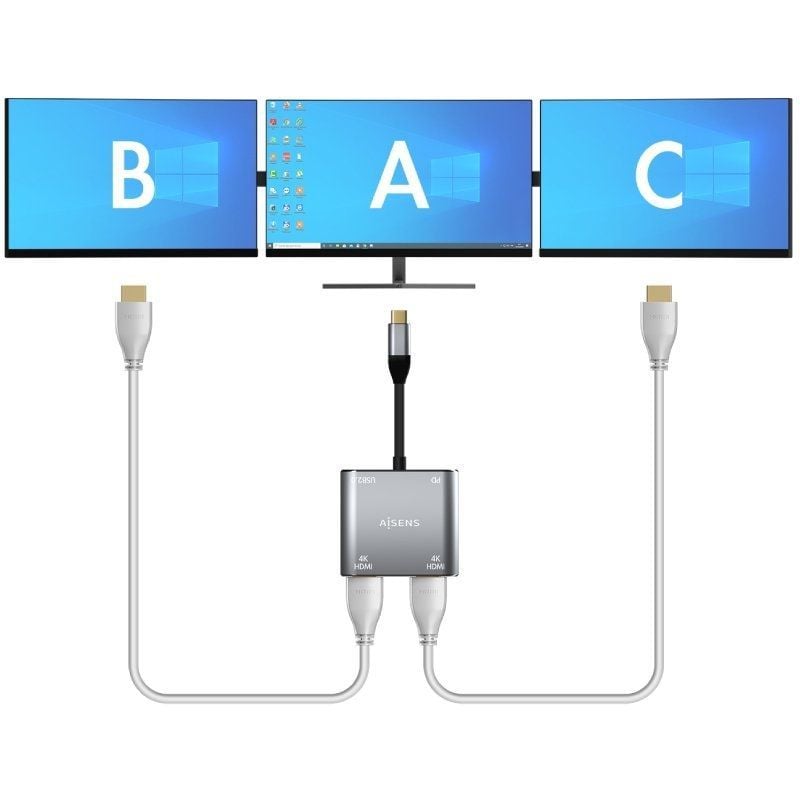 Conversor USB Tipo-C Aisens A109-0625/ 2x HDMI 4K SST MST Hembra - USB Tipo-C Macho - USB Hembra - USB Tipo-C Hembra - Imagen 4