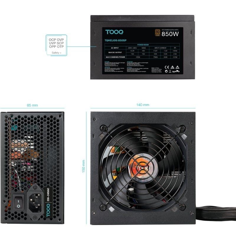 Fuente de Alimentación TooQ TQHELIOS-850SP/ 850W/ Ventilador 12cm/ 80 Plus Bronze - Imagen 4