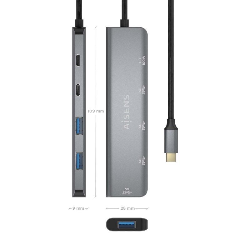Hub USB Tipo-C Aisens A109-0857/ 3xUSB/ 1xUSB Tipo-C/ 1xUSB Tipo-C PD/ Gris - Imagen 4