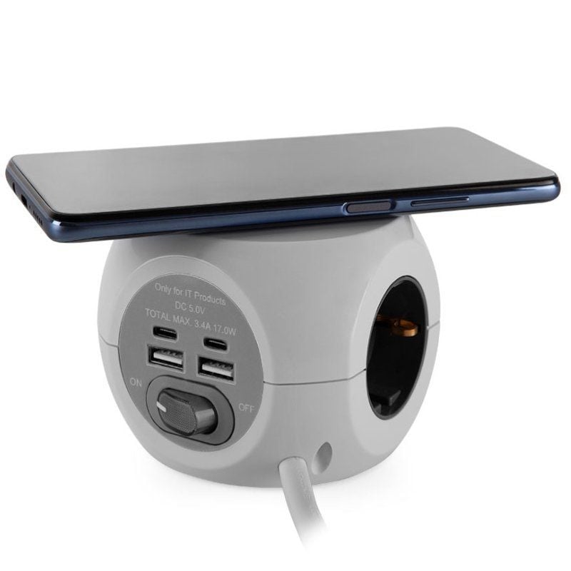 Regleta Orbegozo EN 4500 con Carga inalámbrica/ 3 Tomas de corriente/ 2 USB - 2 USB Tipo C/ Cable 1.5m/ Blanca y Gris - Imagen 2