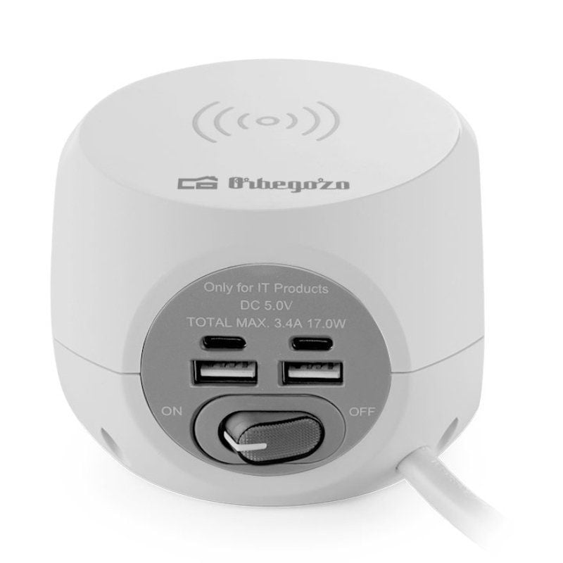 Regleta Orbegozo EN 4500 con Carga inalámbrica/ 3 Tomas de corriente/ 2 USB - 2 USB Tipo C/ Cable 1.5m/ Blanca y Gris - Imagen 4