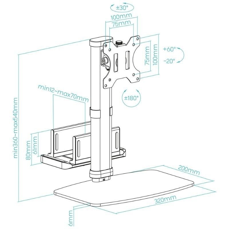 Soporte de Sobremesa para Monitor TooQ DB1128TN-B/ Ajustable/ Giratorio/ Inclinable/ hasta 6kg - Imagen 3
