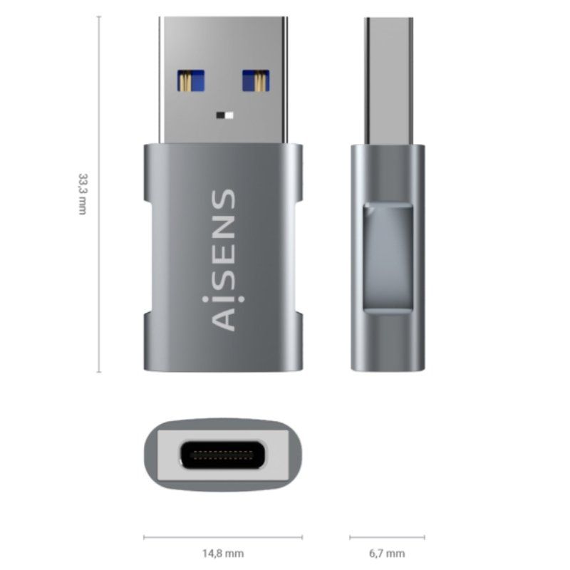 Adaptador USB 3.2 GEN2 Aisens A108-0655/ USB Tipo-C Hembra - USB Macho - Imagen 3