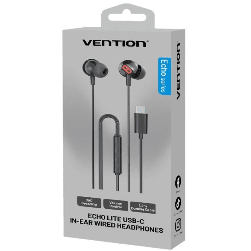 Auriculares Intrauditivos Vention Echo Lite USB-C In-Ear/ con Micrófono/ USB Tipo-C/ Negros - Imagen 2