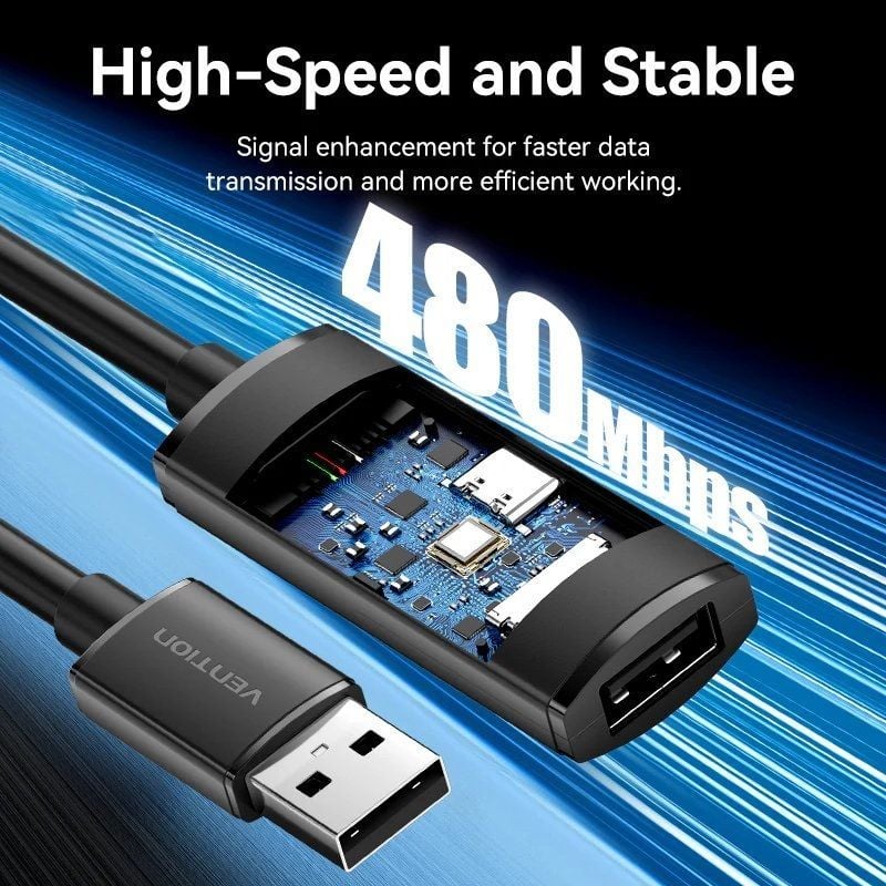 Cable Alargador USB 2.0 Vention CBKBL/ USB Macho - USB Hembra/ 480Mbps/ 10m/ Negro - Imagen 2