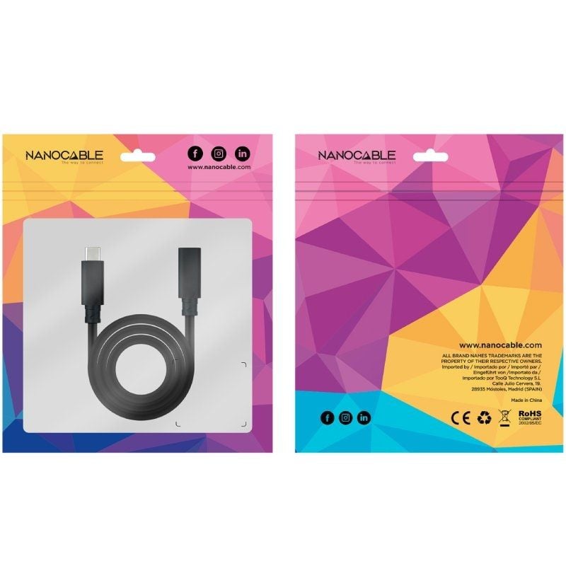 Cable Alargador USB Tipo-C 3.2 Nanocable 10.01.4502/ USB Tipo-C Macho - USB Tipo-C Hembra/ 2m/ Negro - Imagen 4
