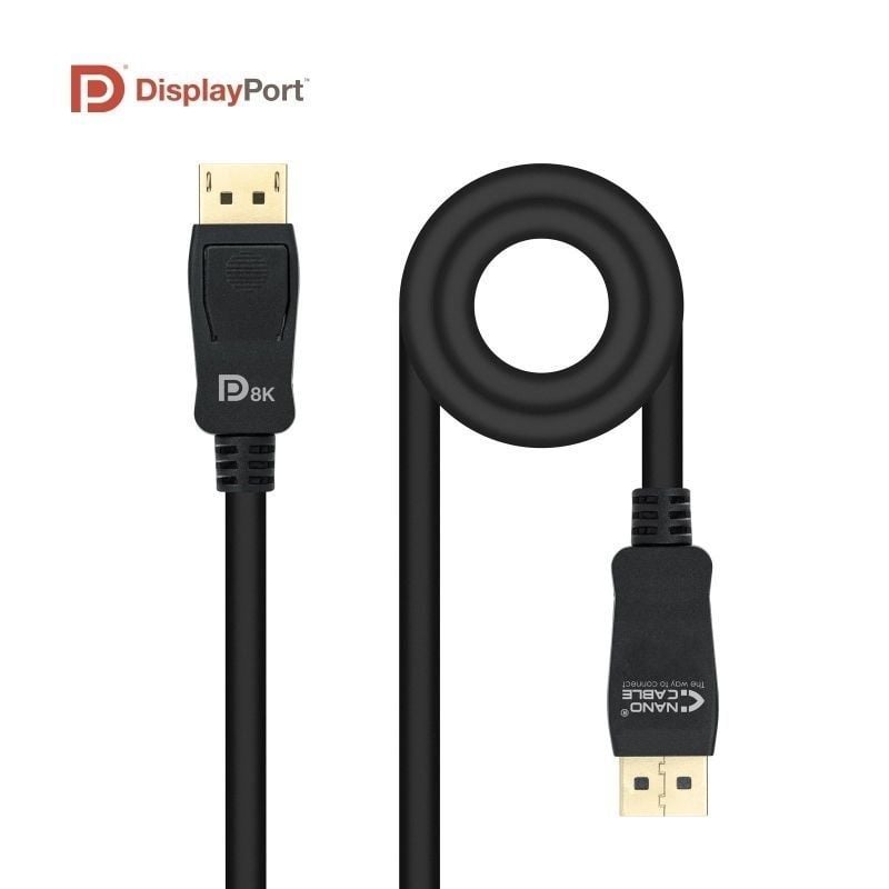 Cable DisplayPort 1.4 8K Nanocable 10.15.2501-L150/ DisplayPort Macho - DisplayPort Macho/ 1.5m/ Certificado/ Negro - Imagen 2