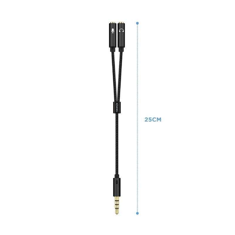 Cable Estéreo Aisens A128-0416/ Jack 3.5 Macho - 2x Jack 3.5 Hembra/ 25cm/ Negro - Imagen 2