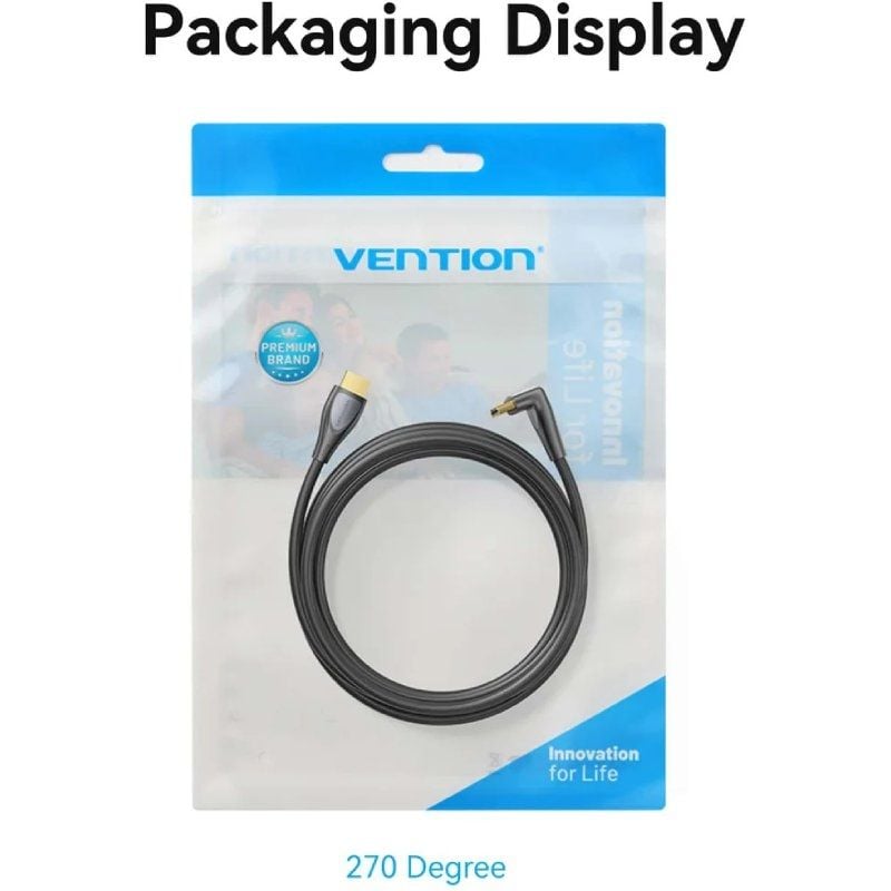 Cable HDMI 2.0 4K Acodado Vention ALQBH/ HDMI Macho - HDMI Macho/ 2m/ Negro - Imagen 2