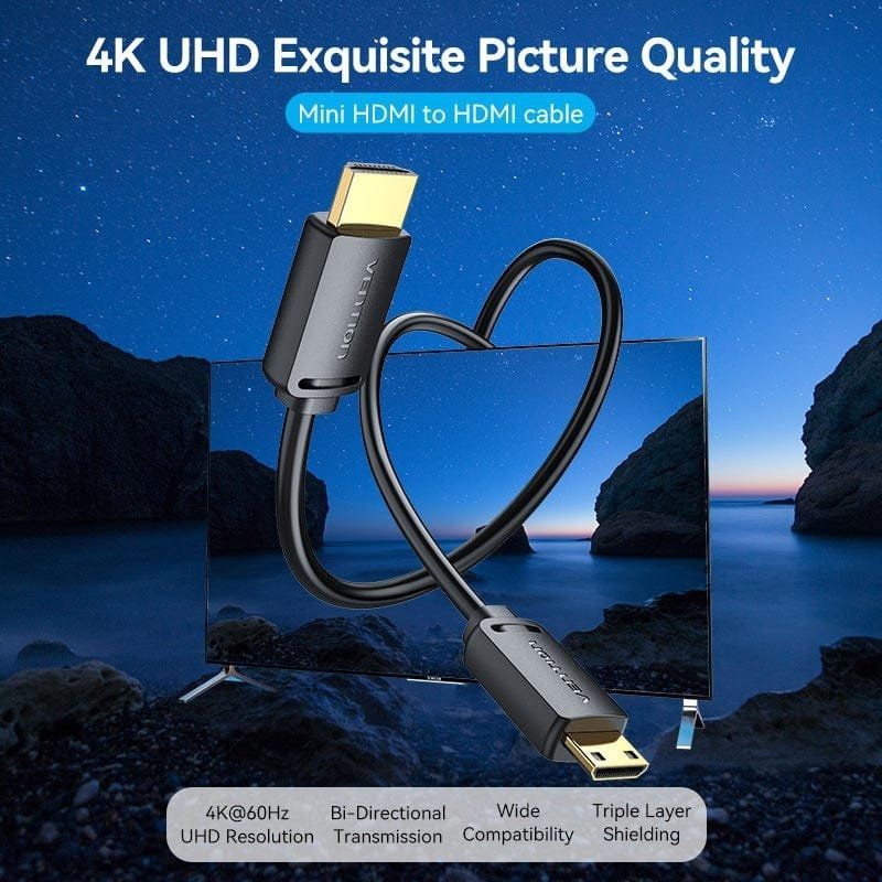 Cable HDMI 4K Vention AGHBF/ HDMI Macho - Mini HDMI Macho/ 1m/ Negro - Imagen 2