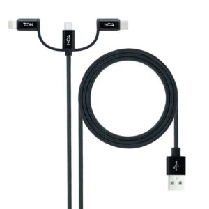 Cable USB 2.0 Nanocable 10.01.3200/ Lightning Macho - Micro USB Macho/ USB Tipo-C Macho/ 480Mbps/ 1m/ Negro 8433281012936 10.01.3200 NAN-CAB 10 01 3200