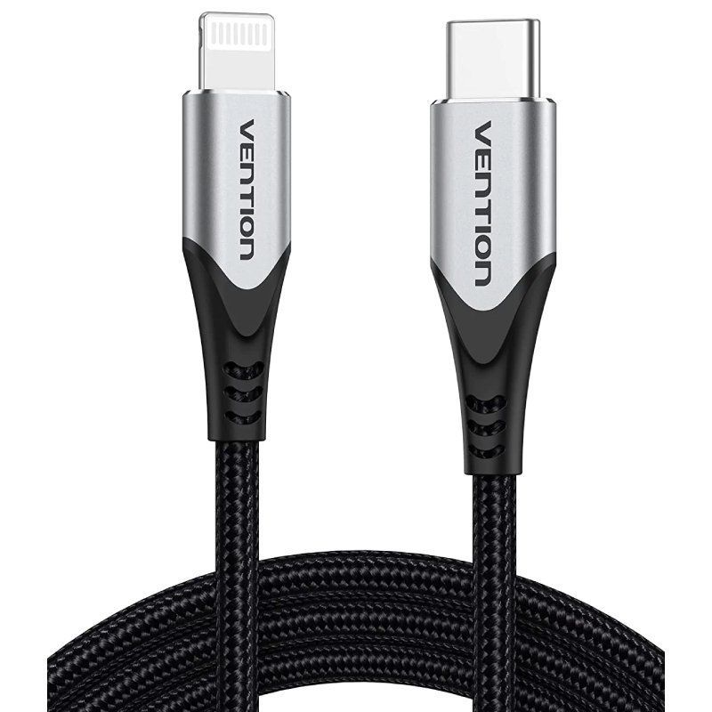 Cable USB 2.0 Tipo-C Lightning Vention TACHH/ USB Tipo-C Macho - Lightning Macho/ 480Mbps/ 2m/ Gris y Negro - Imagen 2