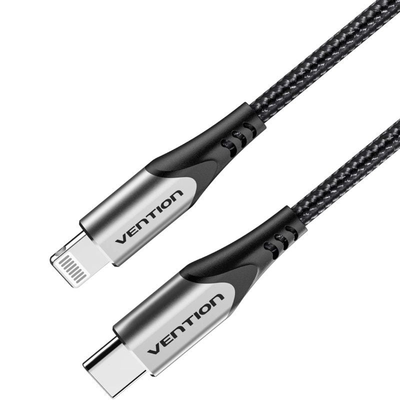 Cable USB 2.0 Tipo-C Lightning Vention TACHH/ USB Tipo-C Macho - Lightning Macho/ 480Mbps/ 2m/ Gris y Negro 6922794744752 TACHH VEN-CAB TACHH