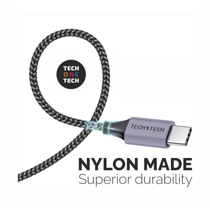 Cable USB 2.0 Tipo-C Tech One Tech TEC2023/ USB Tipo-C Macho - USB Macho/ 2m/ Gris - Imagen 2