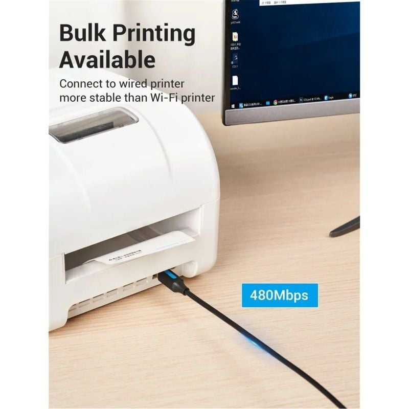 Cable USB 2.0 Tipo-C Vention CQUBH/ USB Tipo-B Macho - USB Tipo-C Macho/ 480Mbps/ 2m/ Negro - Imagen 2