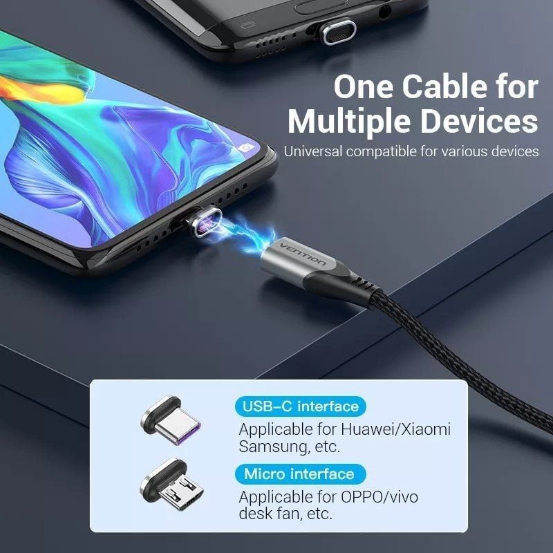Cable USB 2.0 Vention CQNHD/ USB Macho/ MicroUSB Macho - USB Tipo-C Macho/ 480Mbps/ 50cm/ Gris - Imagen 5