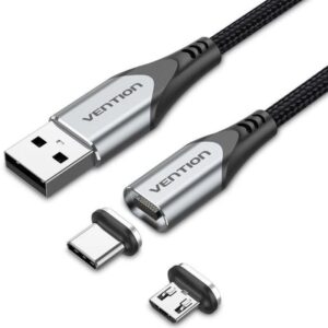 Cable de Carga Magnético USB Tipo-C con Adaptador MicroUSB Vention CQMHD/ MicroUSB Macho - USB Tipo-C Macho/ USB Macho/ Hasta 60W/ 480Mbps/ 50cm/ Gris 6922794752726 CQMHD VEN-CAB CQMHD