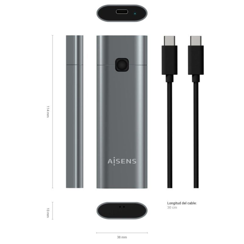 Caja Externa para Disco SSD M.2 NVMe Aisens ASM2-021GR/ USB 3.1 Gen2/ Sin Tornillos - Imagen 3