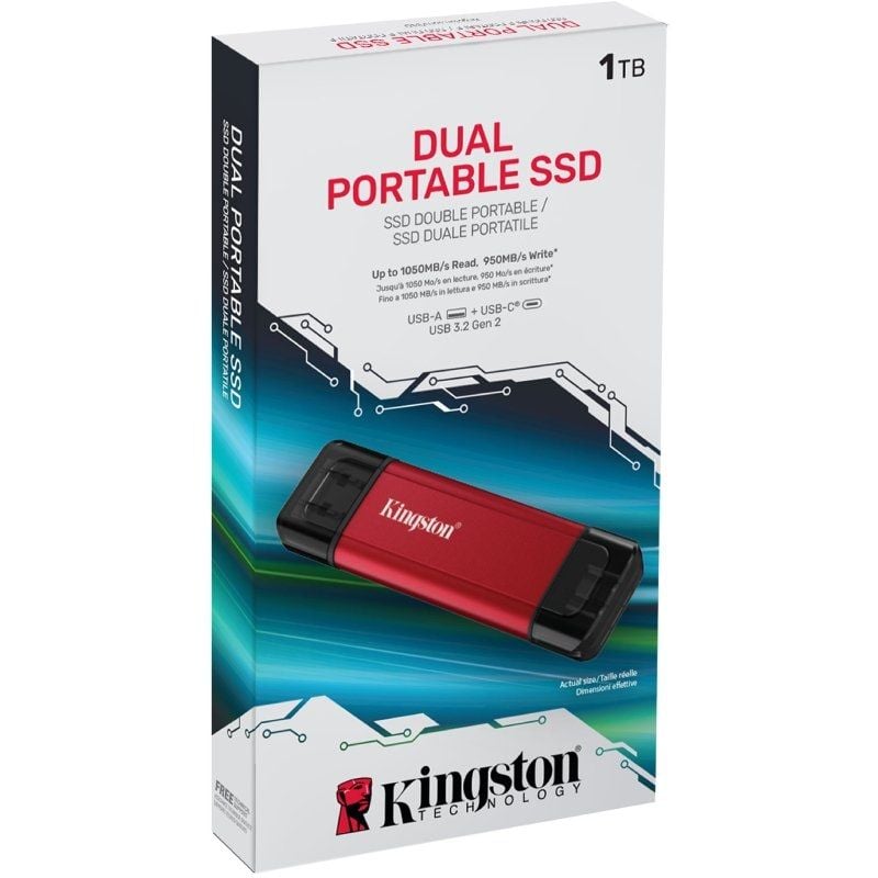 Disco Externo SSD Kingston Dual Portable SSD 1TB/ USB Tipo-C y USB 3.2/ Rojo - Imagen 4