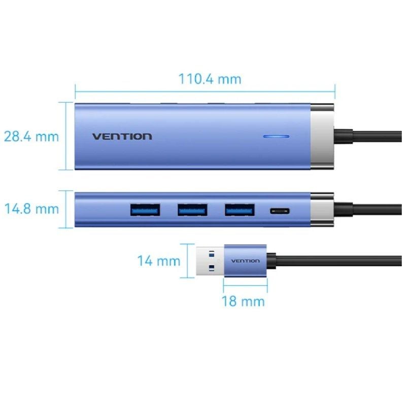 Hub USB 3.0 Vention TGFSB/ 3xUSB/ 1xRJ45/ 1xUSB Tipo-C PD - Imagen 4