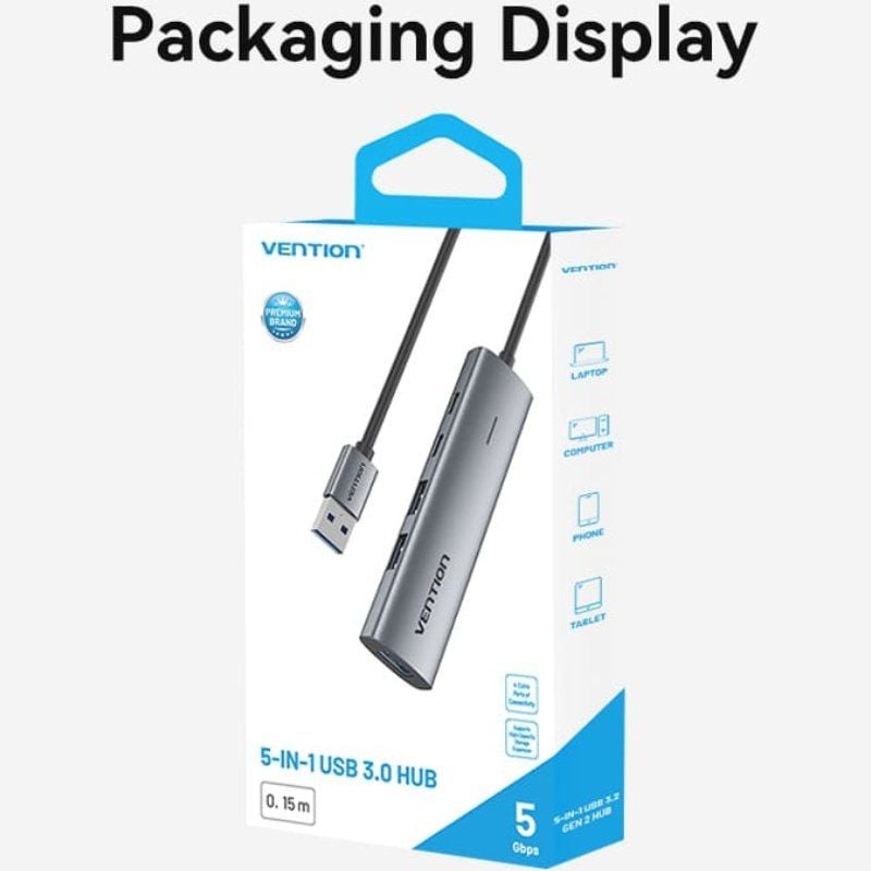 Hub USB 3.0 Vention TGXHB/ 1xUSB Tipo-C/ 3xUSB/ 1xUSB Tipo-C PD/ Gris - Imagen 5