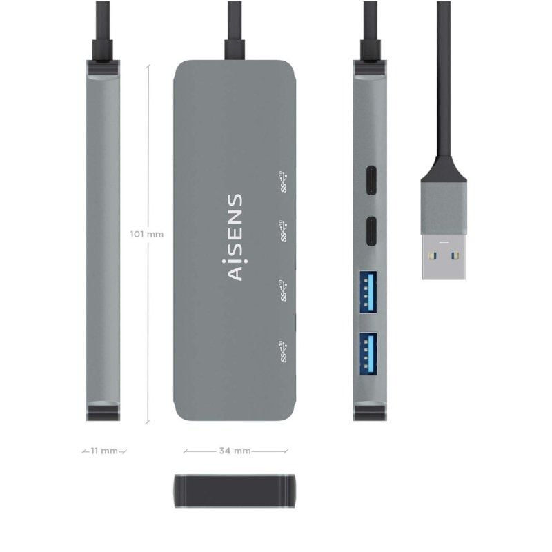 Hub USB 3.2 Aisens A106-0696/ 2xUSB/ 2xUSB Tipo-C/ Gris - Imagen 4