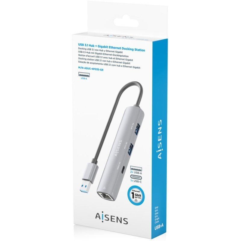 Hub USB Aisens ASUC-4P035-GR/ 1xUSB Tipo-C/ 2xUSB/ 1xRJ45/ Gris - Imagen 5