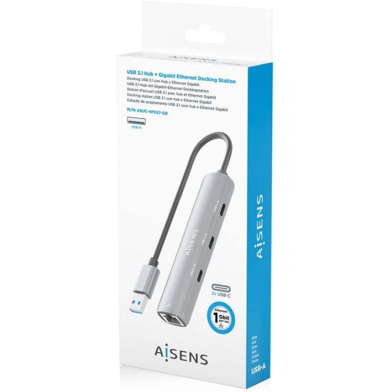 Hub USB Aisens ASUC-4P037-GR/ 3xUSB Tipo-C/ 1xRJ45/ Gris - Imagen 5