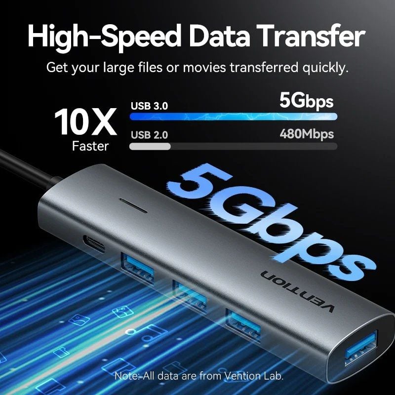 Hub USB Tipo-C 3.0 Vention TGZHB/ 3xUSB/ 1xUSB Tipo-C PD/ Gris - Imagen 2