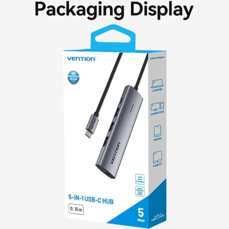 Hub USB Tipo-C 3.0 Vention TGZHB/ 3xUSB/ 1xUSB Tipo-C PD/ Gris - Imagen 5