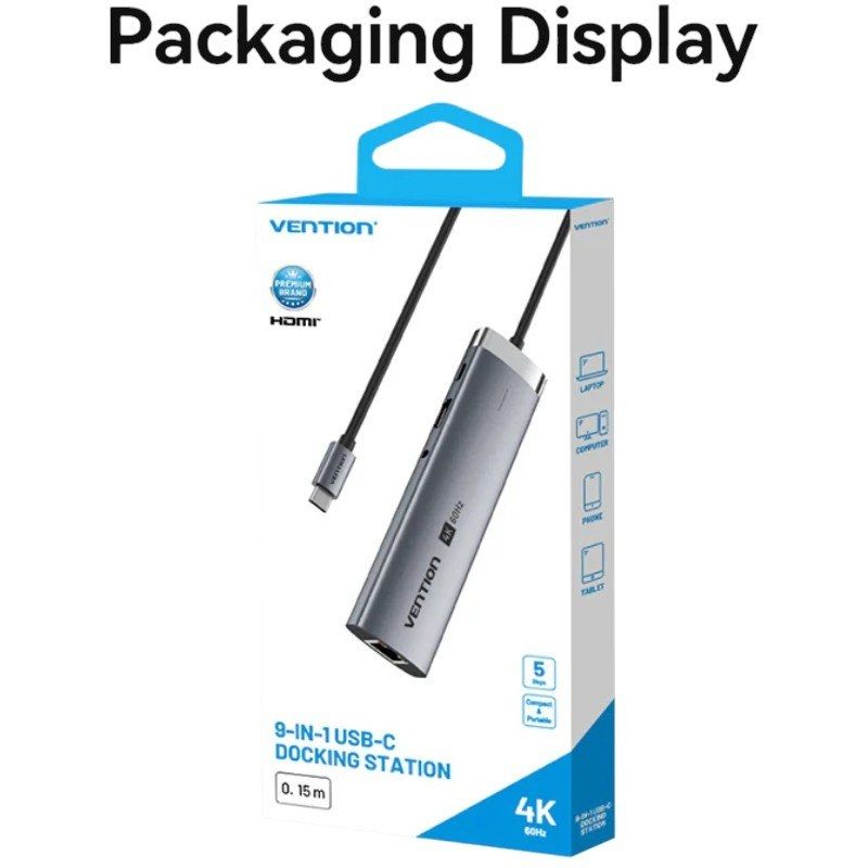 Hub USB Tipo-C 3.2 Vention TGVHB/ 2xUSB/ 1xUSB Tipo-C PD/ 1xUSB Tipo-C/ 1xRJ45/ 1xLector de Tarjetas/ 1xJack 3.5mm/ 1xHDMI/ 15cm - Imagen 3