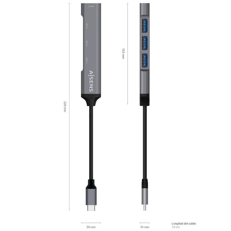 Hub USB Tipo-C Aisens A109-0541/ 4xUSB - Imagen 4