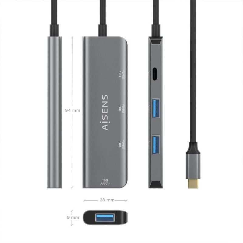 Hub USB Tipo-C Aisens A109-0764/ 3xUSB/ 1xUSB Tipo-C/ Gris - Imagen 4
