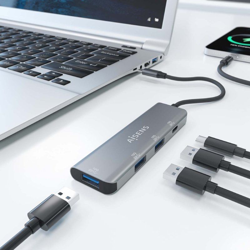 Hub USB Tipo-C Aisens A109-0764/ 3xUSB/ 1xUSB Tipo-C/ Gris - Imagen 5