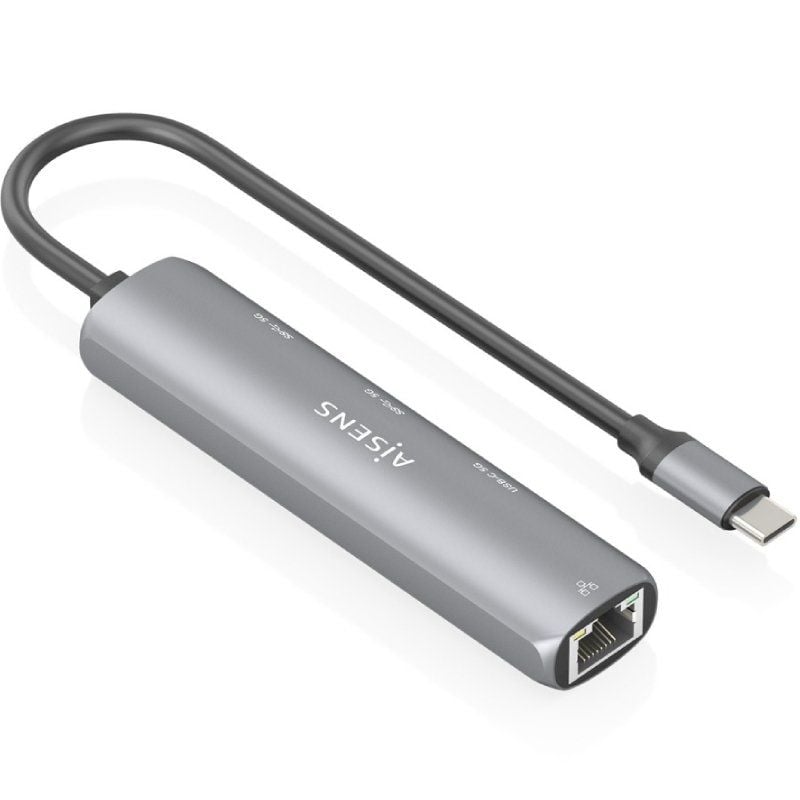 Hub USB Tipo-C Aisens ASUC-4P038-GR/ 1xUSB Tipo-C/ 2xUSB/ 1xRJ45/ Gris - Imagen 2