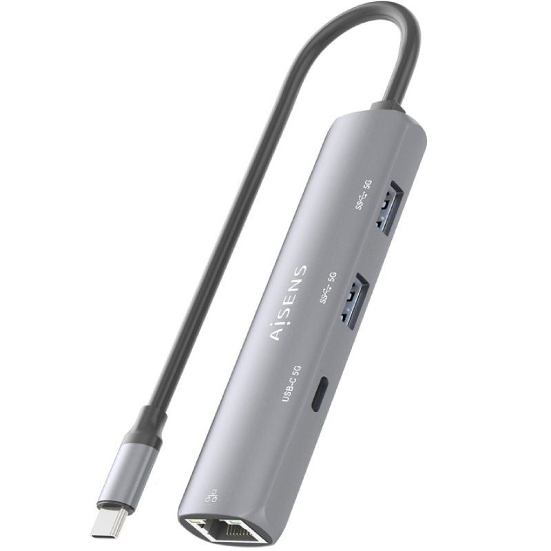 Hub USB Tipo-C Aisens ASUC-4P038-GR/ 1xUSB Tipo-C/ 2xUSB/ 1xRJ45/ Gris - Imagen 4