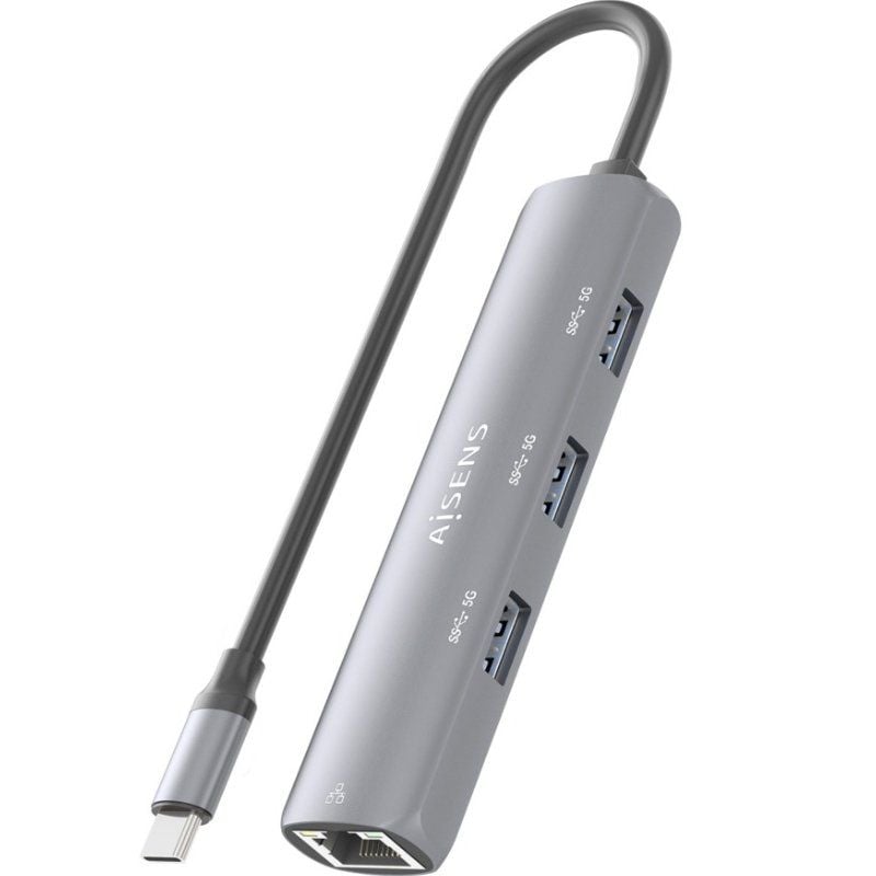Hub USB Tipo-C Aisens ASUC-4P038-GR/ 3xUSB/ 1xRJ45/ Gris - Imagen 4