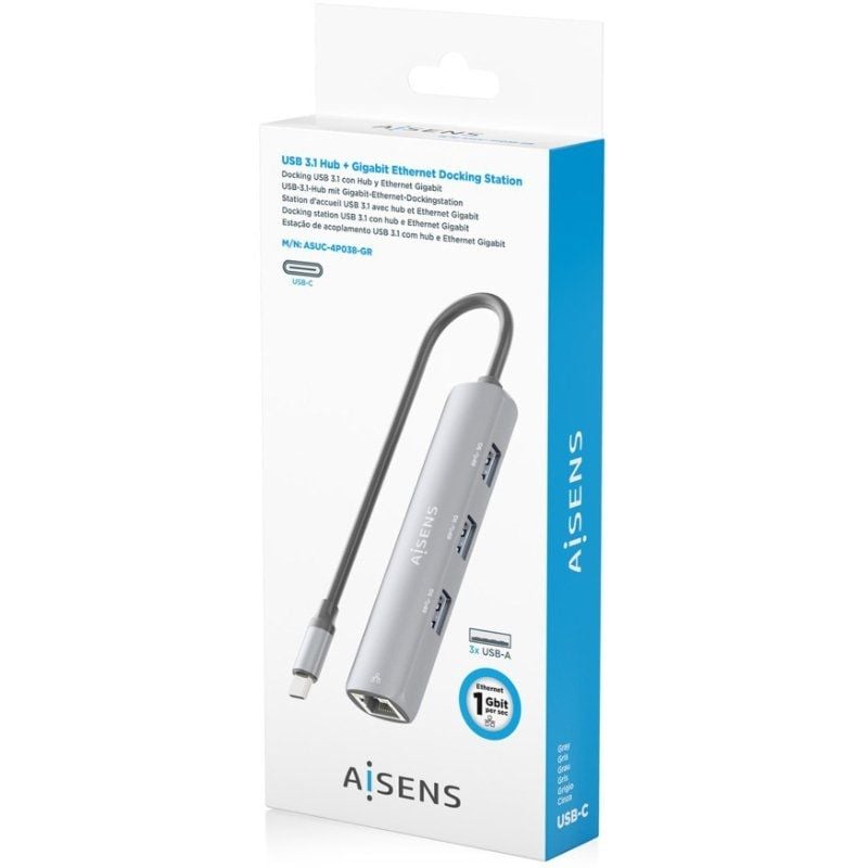 Hub USB Tipo-C Aisens ASUC-4P038-GR/ 3xUSB/ 1xRJ45/ Gris - Imagen 5