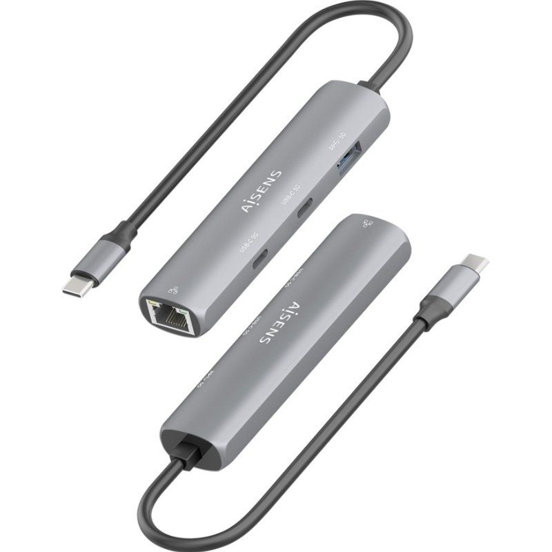 Hub USB Tipo-C Aisens ASUC-4P040-GR/ 2xUSB Tipo-C/ 1xUSB/ 1xRJ45/ Gris - Imagen 3