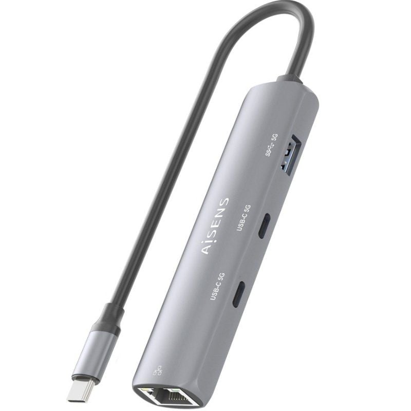Hub USB Tipo-C Aisens ASUC-4P040-GR/ 2xUSB Tipo-C/ 1xUSB/ 1xRJ45/ Gris - Imagen 4