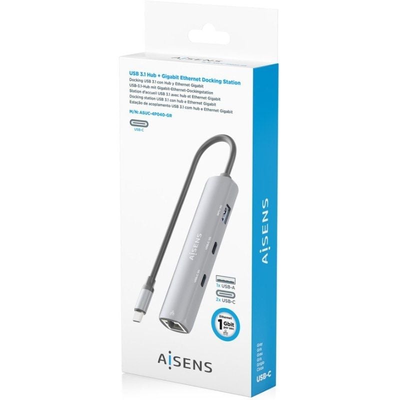 Hub USB Tipo-C Aisens ASUC-4P040-GR/ 2xUSB Tipo-C/ 1xUSB/ 1xRJ45/ Gris - Imagen 5