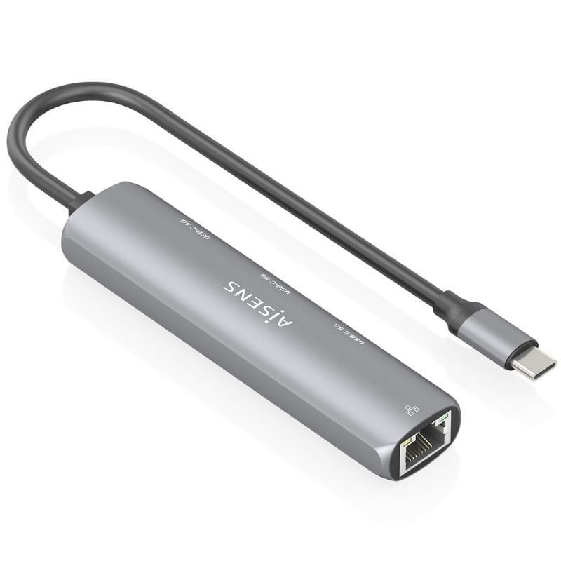 Hub USB Tipo-C Aisens ASUC-4P041-GR/ 3xUSB Tipo-C/ 1xRJ45/ Gris - Imagen 2