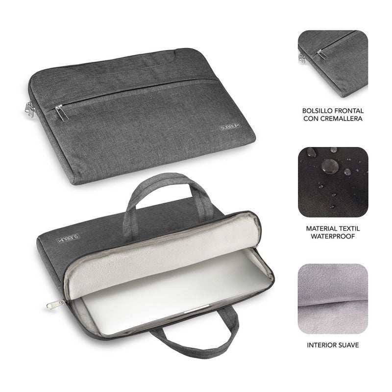 Maletín Subblim Business Laptop Sleeve para Portátiles hasta 15.6"/ Cinta para Trolley/ Gris - Imagen 2