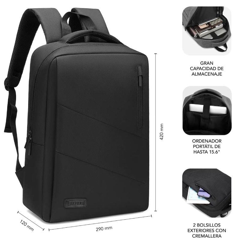 Mochila Subblim City Backpack para Portátiles hasta 15.6"/ Puerto USB/ Negra - Imagen 3