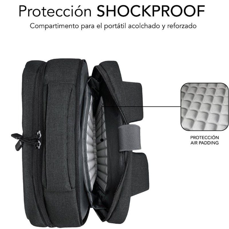 Mochila Subblim Traveller Airpadding Backpack para Portátiles hasta 15.6"/ Puerto USB/ Gris - Imagen 4